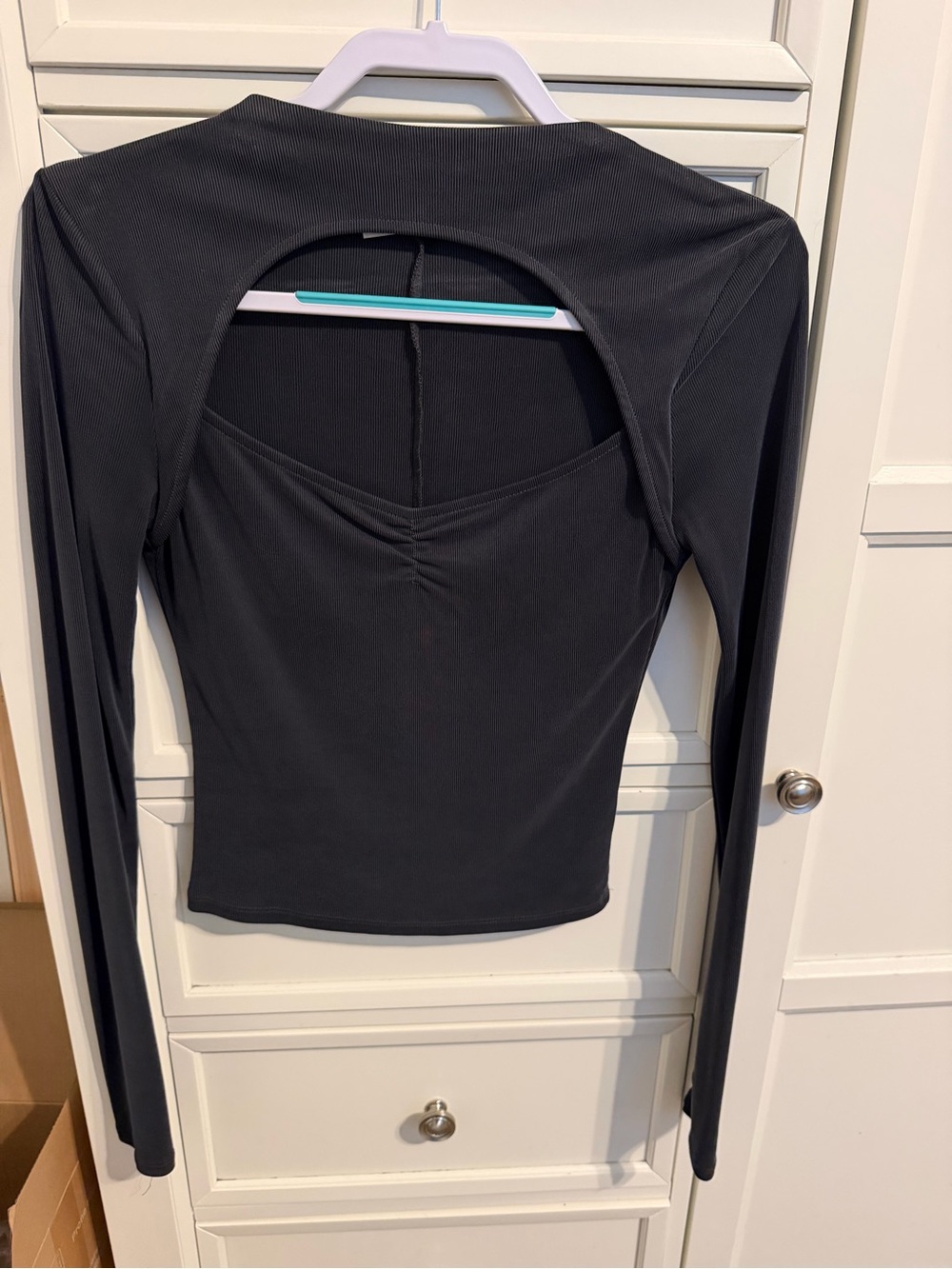 Free People Black Long-Sleeve Ribbed Cutout Back Top